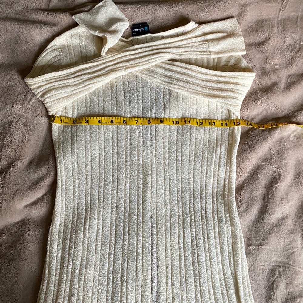 Creamy color Ribbed Open-Front Long Cardigan - Picture 5 of 5